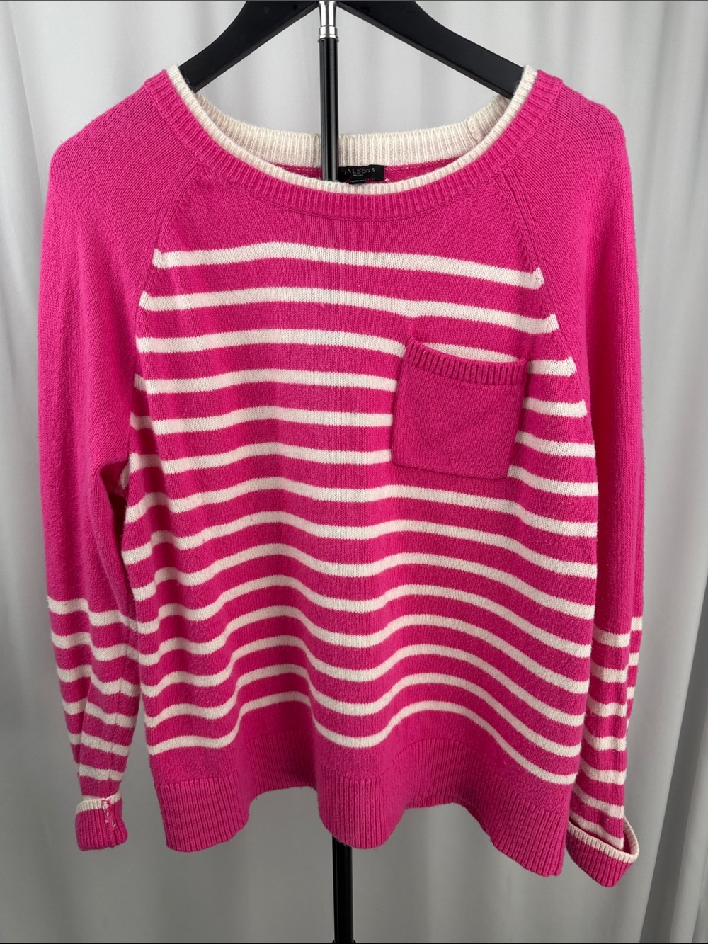Talbots Petite Pink & Ivory Striped Pocket Sweater – XL Petite
